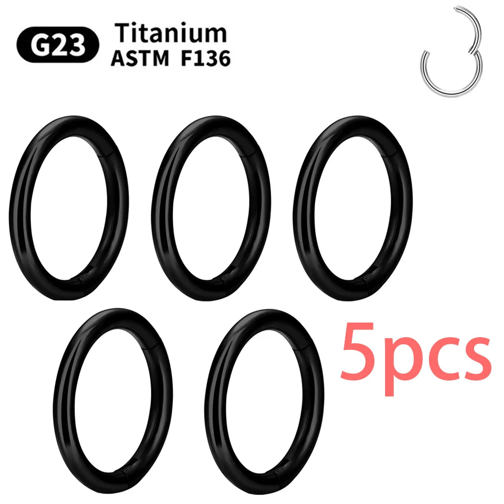 1/5Pcs Nose Rings & Lip Rings | G23 Titanium Piercing Jewelry for Women | Mixed Color Hoop Earrings & Body Clips Hinged