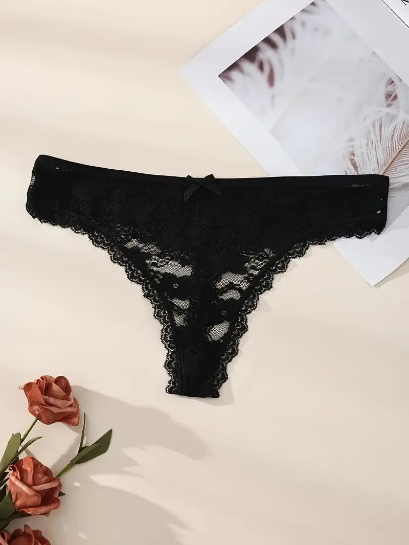 5PCS Women's Floral Lace Low Waist Panties Sexy Breathable Solid Color Underwear Lingerie