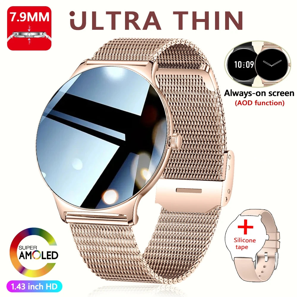 Ultra Thin Smart Watch for Women – Always-On Display, Bluetooth Call, Sports Bracelet, Fashion Smartwatch for Huawei & Xiaomi