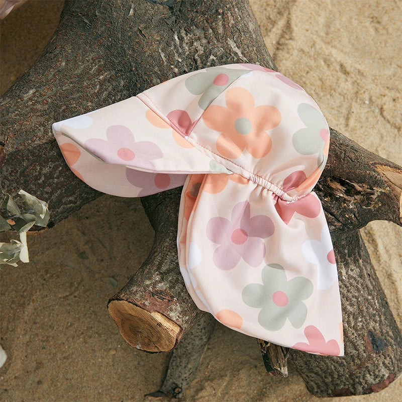 Kids Long Sleeve Swimsuit Set Floral Tropical Print Zip Up with Hat Summer Beachwear