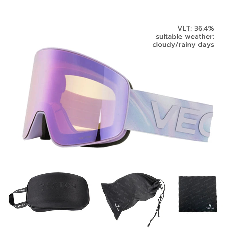 VECTOR Double-Layer Ski Goggles – Anti-Fog Magnetic Absorption Cylindrical UV400 Glasses for Men & Women, Snowboard & Ski POC Eyewear