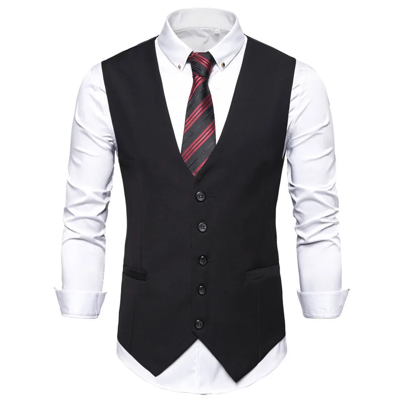 Men's Single-Breasted Slim Fit Vest – High-End Grey/Black Formal Business Waistcoat 7XL