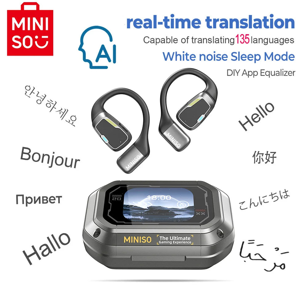 سماعات MINISO M98 AI Translator اللاسلكية - سماعات بلوتوث رياضية، سماعة ألعاب مع ASMR وترجمة التطبيقات، مقاومة للماء IPX5