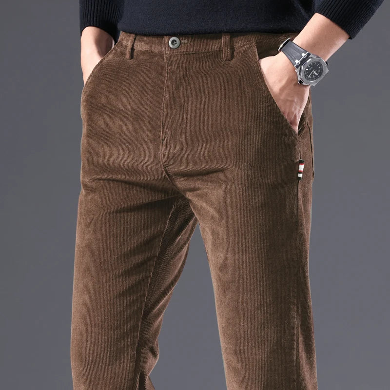 Men's Corduroy Slim Straight Pants – Autumn Winter Casual Stretch Trousers 3 Colors