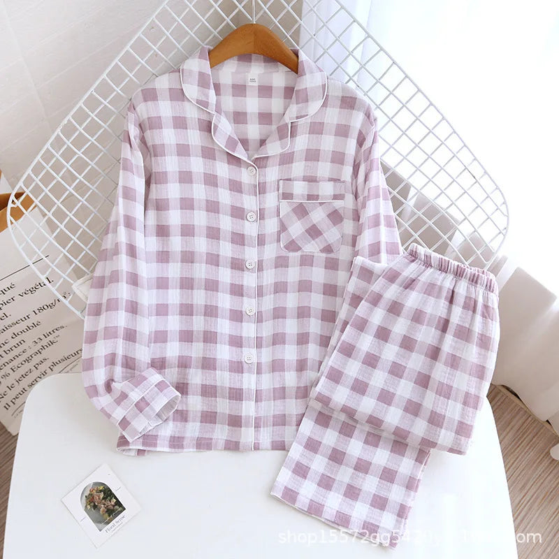 2025 Women's Polka Dot Pajama Set | 100% Cotton Gauze Two-Piece Spring Sleepwear & Loungewear