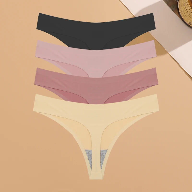 4PCS Ultra-Thin Seamless Women’s Underwear – Invisible Ice Silk Thongs, Low Waist Breathable Stretchy Bikini Lingerie