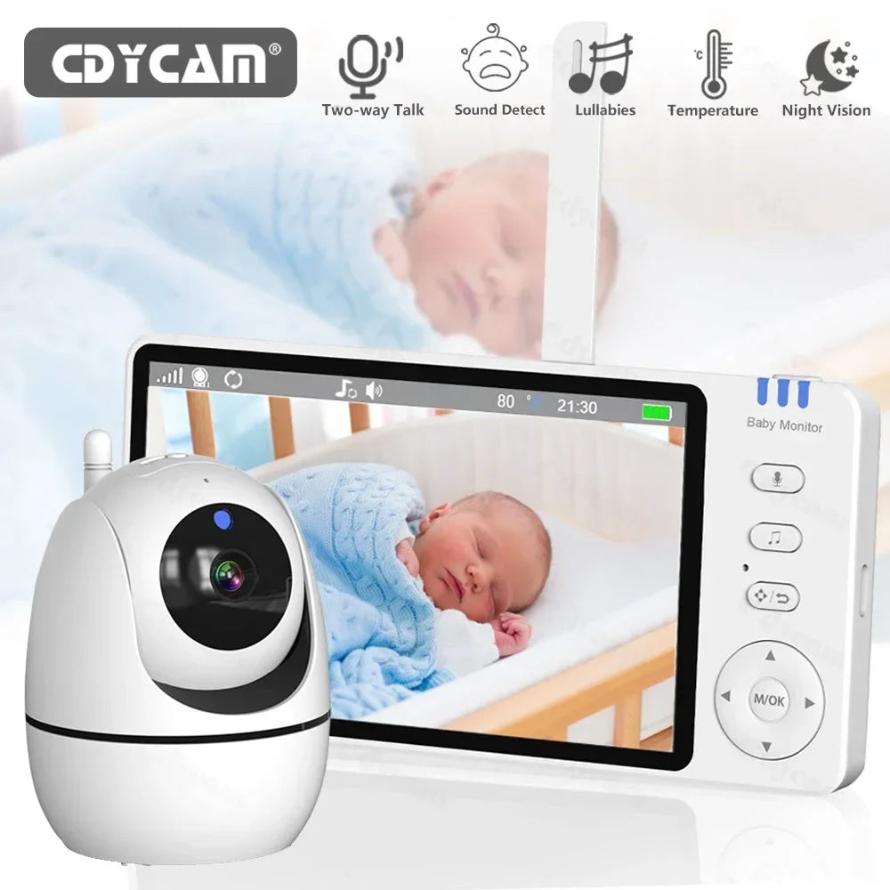 5-Inch Video Baby Monitor with Camera – PTZ Zoom, Two-Way Audio, Temperature Sensor, Lullabies & Security Surveillance
