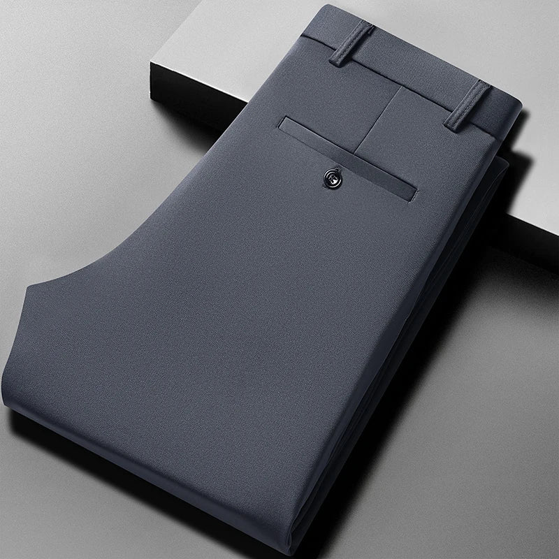 Men's Summer Thin Straight Stretch Pants – Casual No-Iron Silky Cool Fabric Trousers 29-42