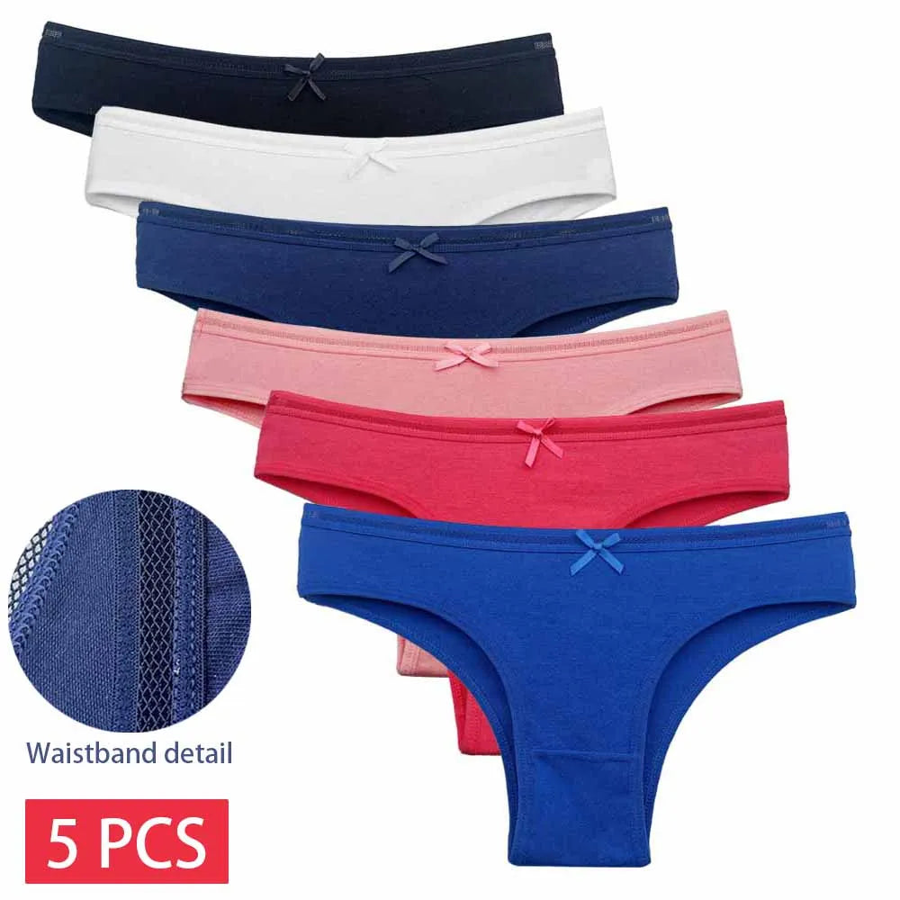 5PCS Set Women's Cotton Lace Low Waist Panties Sexy Underwear Briefs M-XL