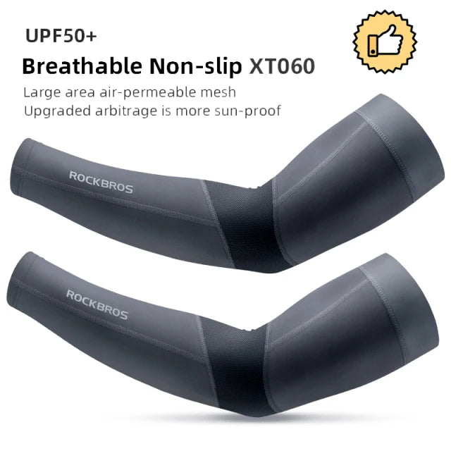 كم ذراع ROCKBROS - قابل للتهوية، سريع الجفاف، حماية من الأشعة فوق البنفسجية، كم ذراع رياضي لركوب الدراجات - مصنوع من قماش جليدي، واقي من الشمس، ملابس لياقة بدنية