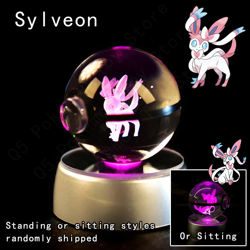 Pokémon 3D Crystal Ball Night Light – Pikachu, Gengar & Mewtwo Pokéball Glass Lamp for Kids Birthday Gifts