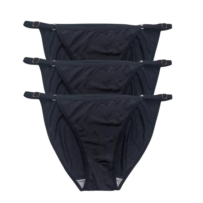 3PCS Set Women's Ice Silk Low Rise Brazilian Panties Solid Color Sexy Underwear S-XL