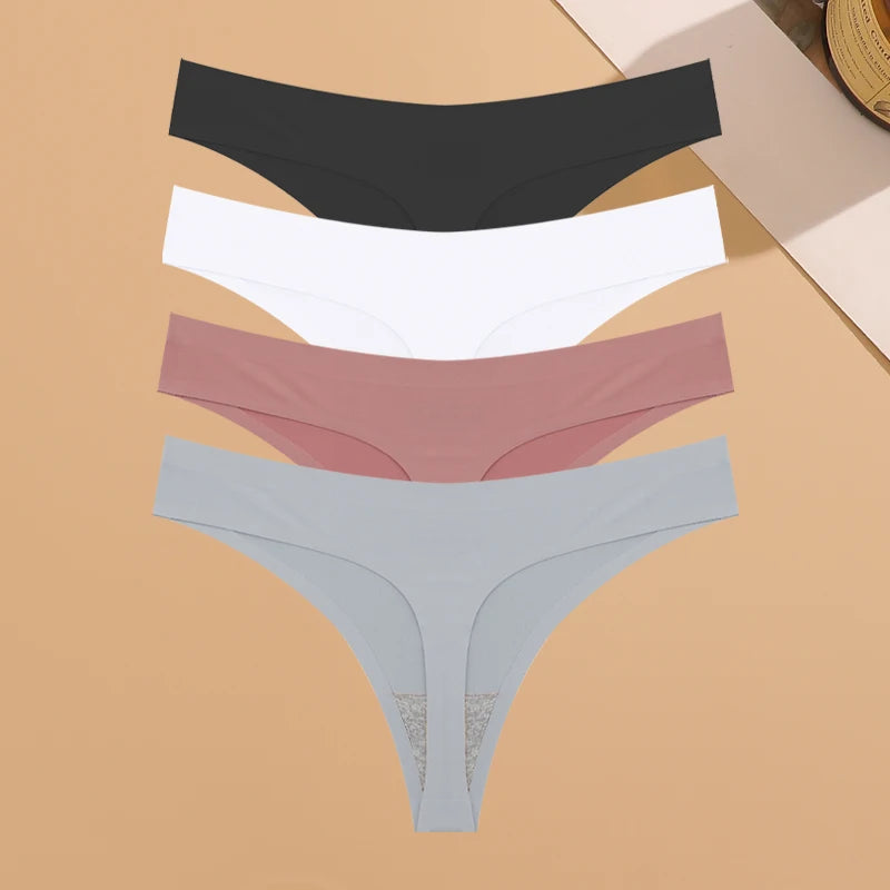 4PCS Ultra-Thin Seamless Women’s Underwear – Invisible Ice Silk Thongs, Low Waist Breathable Stretchy Bikini Lingerie