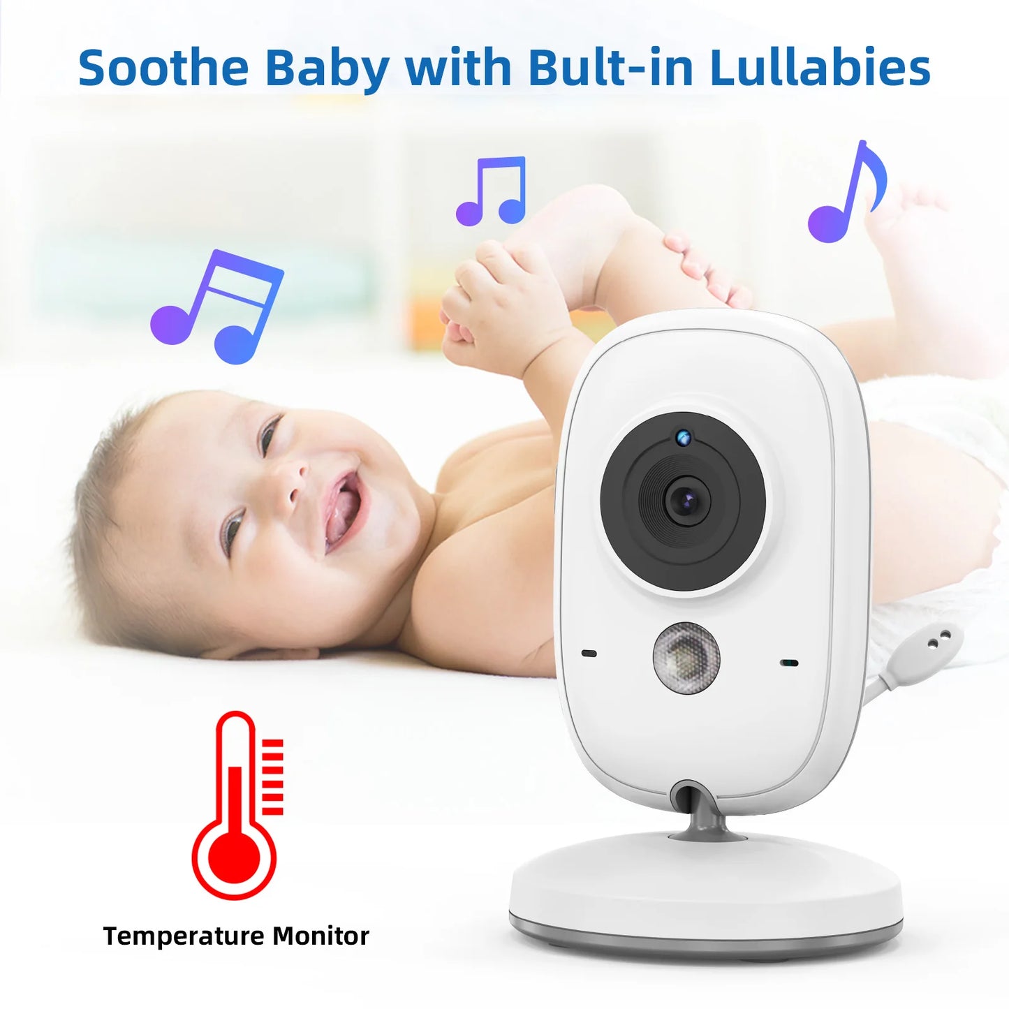 TakTark 3.2” Wireless Video Baby Monitor – Night Vision, Two-Way Intercom, Temperature Monitoring, Nanny Surveillance Camera