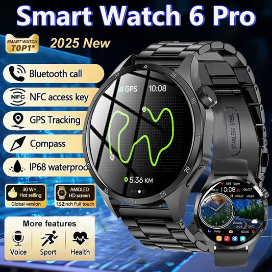 2025 New Men GPS Smart Watch – 360×360 AMOLED Screen, Bluetooth Call, NFC, Heart Rate, IP68 Waterproof