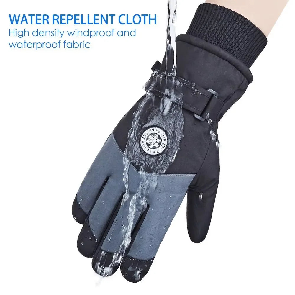 Unisex Winter Ski Gloves – Waterproof PU Leather Non-Slip Touchscreen Snowboard & Motorcycle Cycling Fleece Warm Gloves