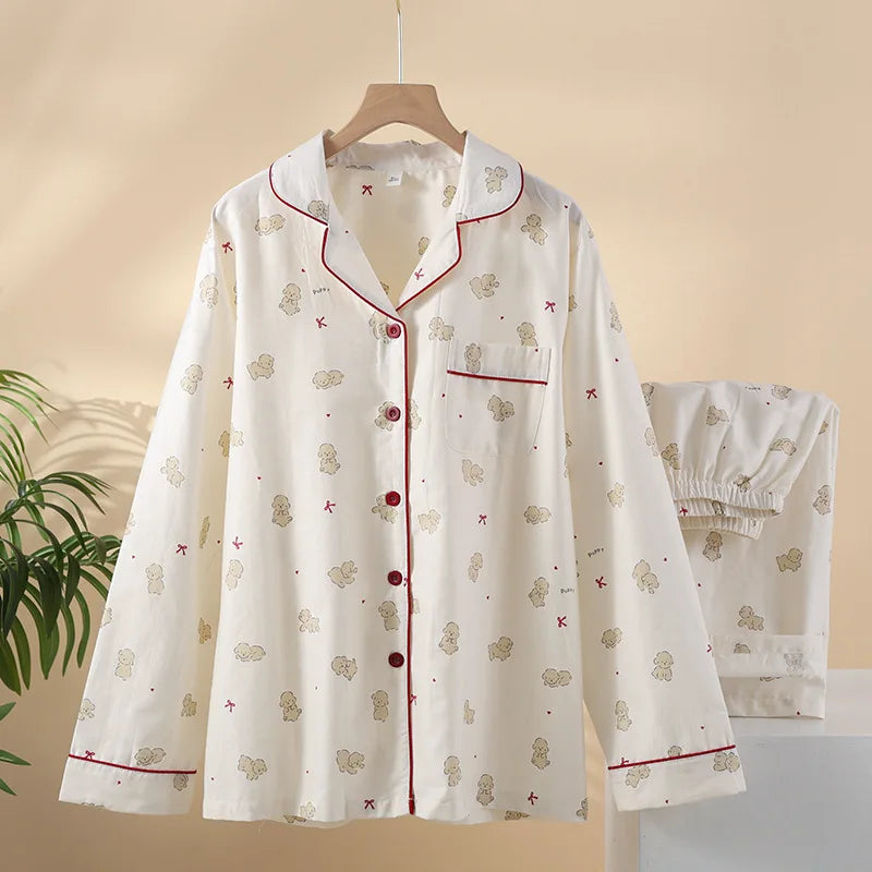 2025 Kimono Femme Maple Leaf Pajama Set | 100% Gauze Cotton Long Sleeve Sleepwear for Women | Autumn Pyjamas Hot Sale