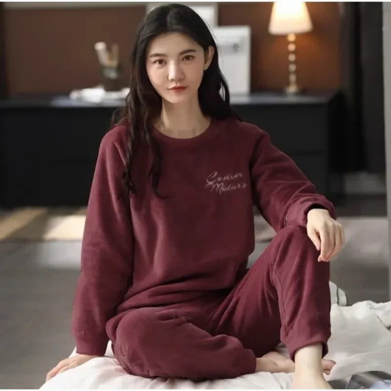 Warm Winter Flannel Pajama Set | Thickened Long Sleeve Cartoon Sleepwear for Women | Cozy Loungewear Offer
