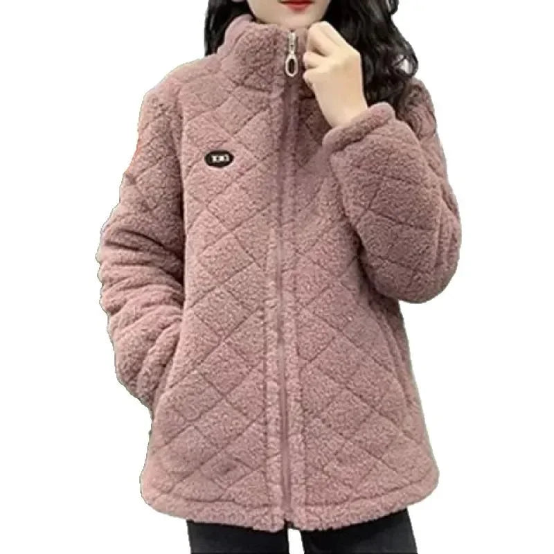 Thickened Hooded Cotton Jacket Women's Warm Winter Fleece-Lined Mommy Style Outerwear