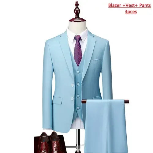 14 Color M-6XL Men's 3-Piece Formal Suit – Jacket, Vest & Pants for Business, Groom & Wedding