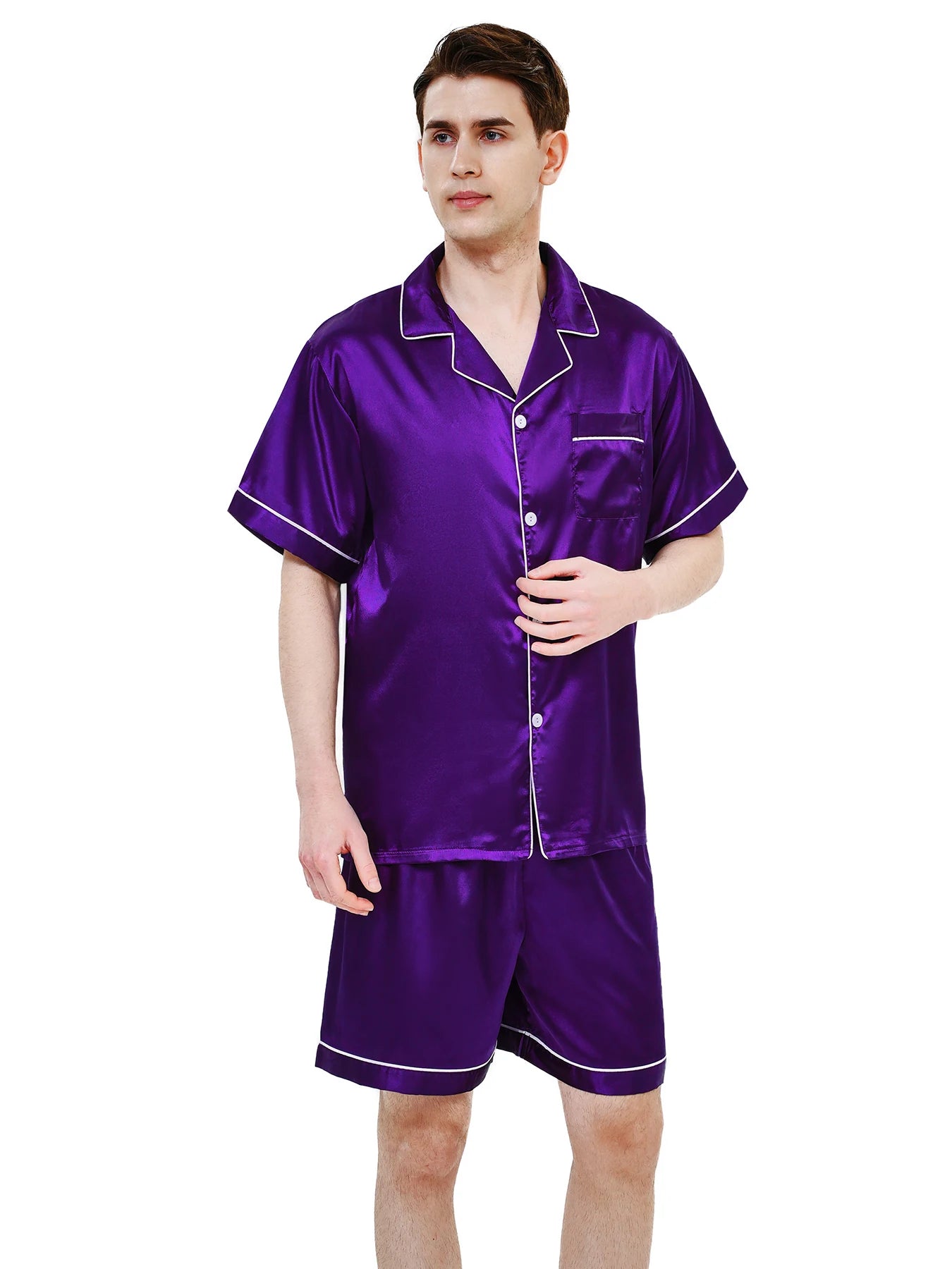 Men's Summer Ice Silk Pajama Set | Short Sleeve Thin Casual Cardigan & Shorts | Comfortable Homewear