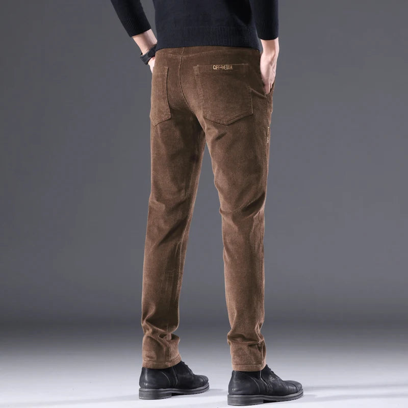 Men's Corduroy Slim Straight Pants – Autumn Winter Casual Stretch Trousers 3 Colors
