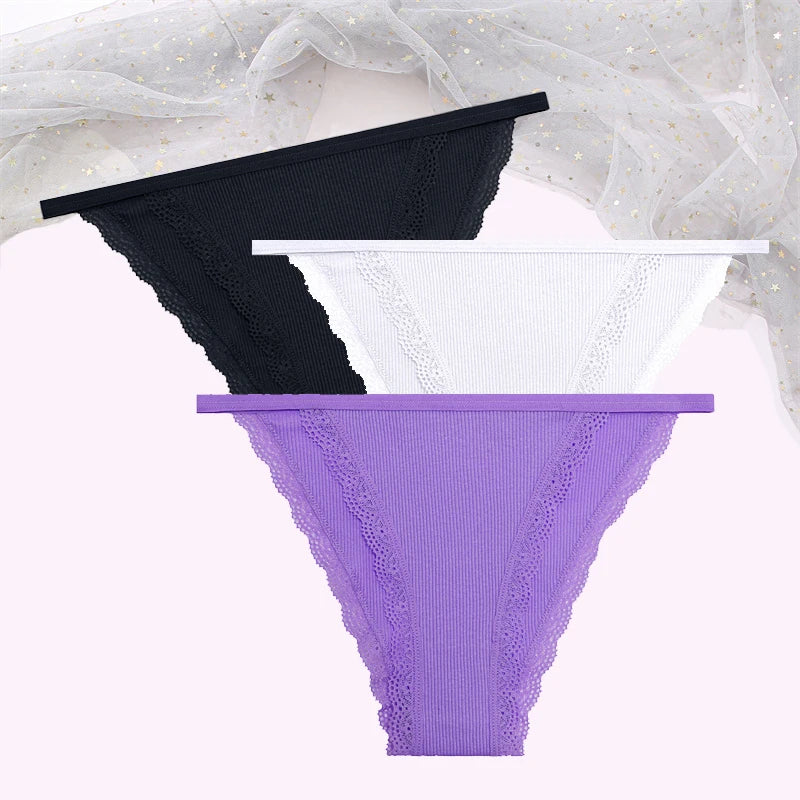 FINETOO Women's Cotton Lace Panties 3PCS Set S-XL Comfortable Soft Underwear Intimates