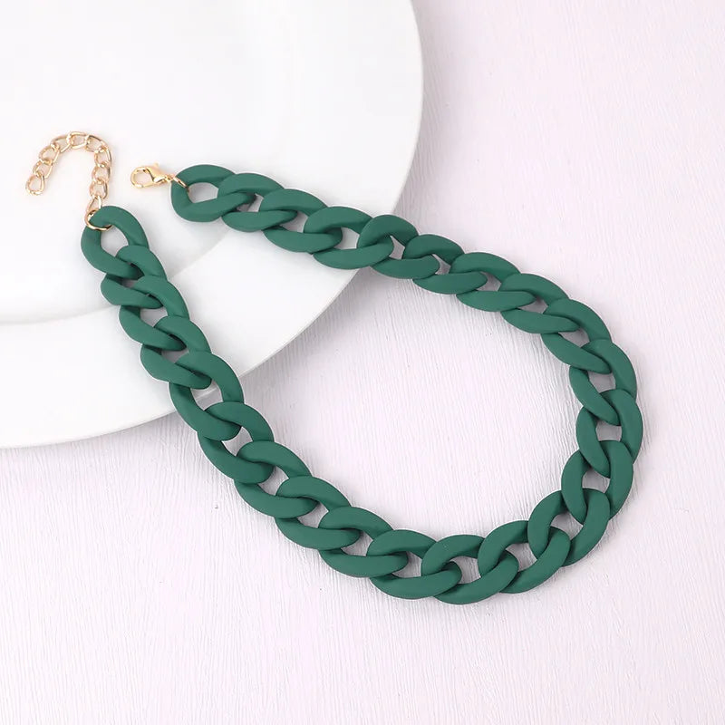 Trendy Colorful Acrylic Chain Choker Necklace for Women | Statement Matte Resin Wide Collar Jewelry