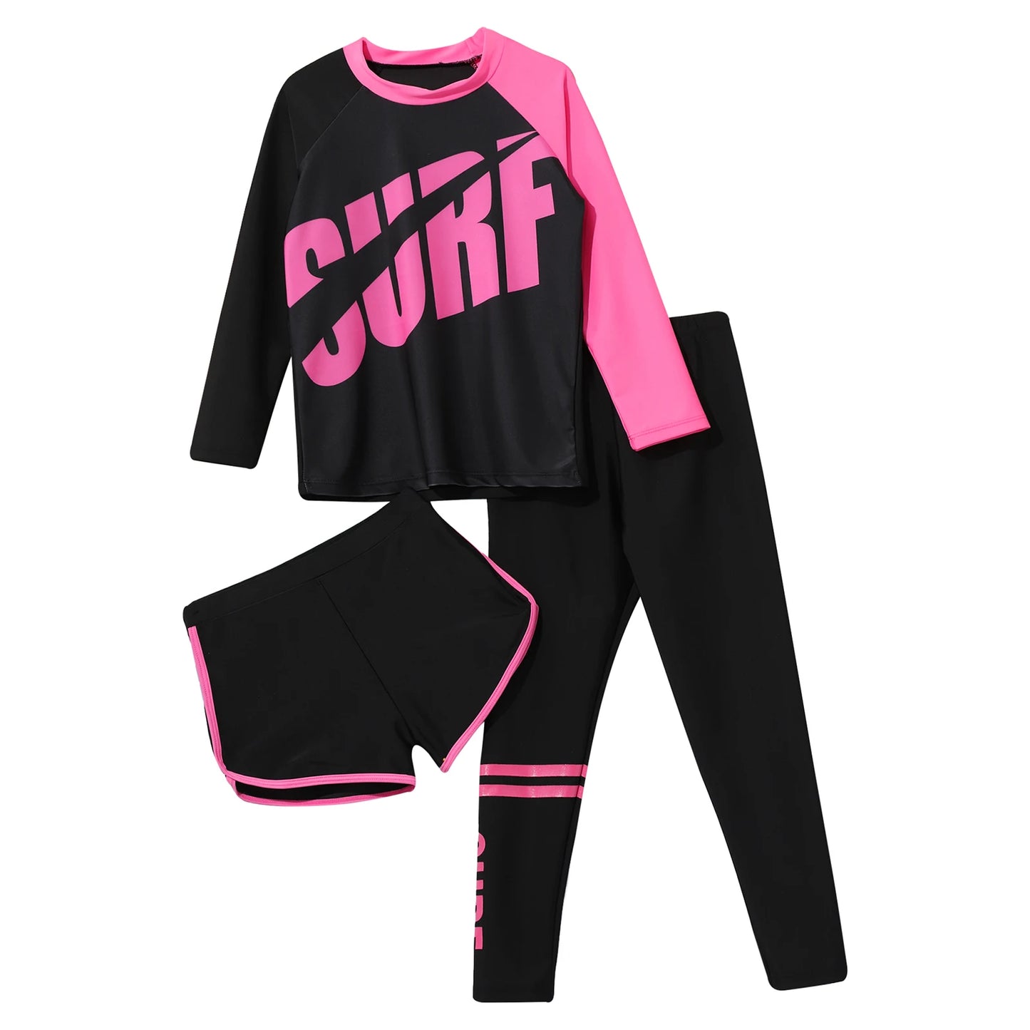 Kids 3 Piece Rash Guard Swimwear Set Quick Dry Sun Protection Swimsuit
