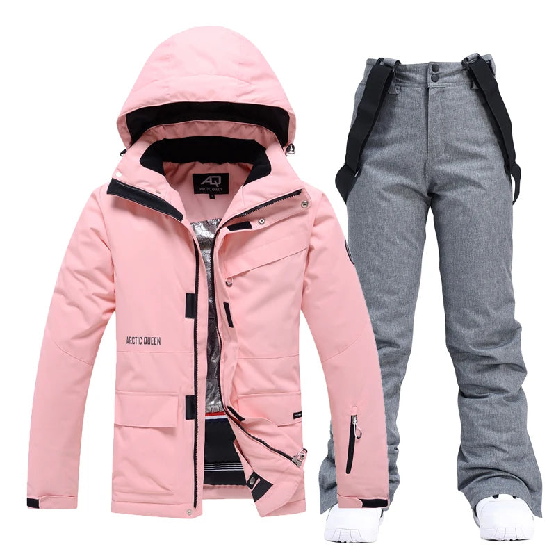 Men & Women Snow Suit Set – Waterproof Windproof Ski Jacket & Ski Pants, Pure Color Winter Snowboard Clothing (-30°C)