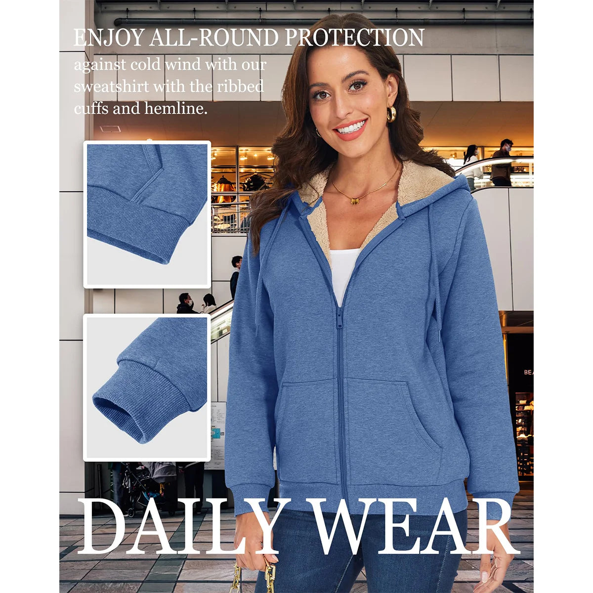 MAGCOMSEN Women’s Sherpa-Lined Fleece Zip-Up Hoodie Winter Warm Thick Jacket