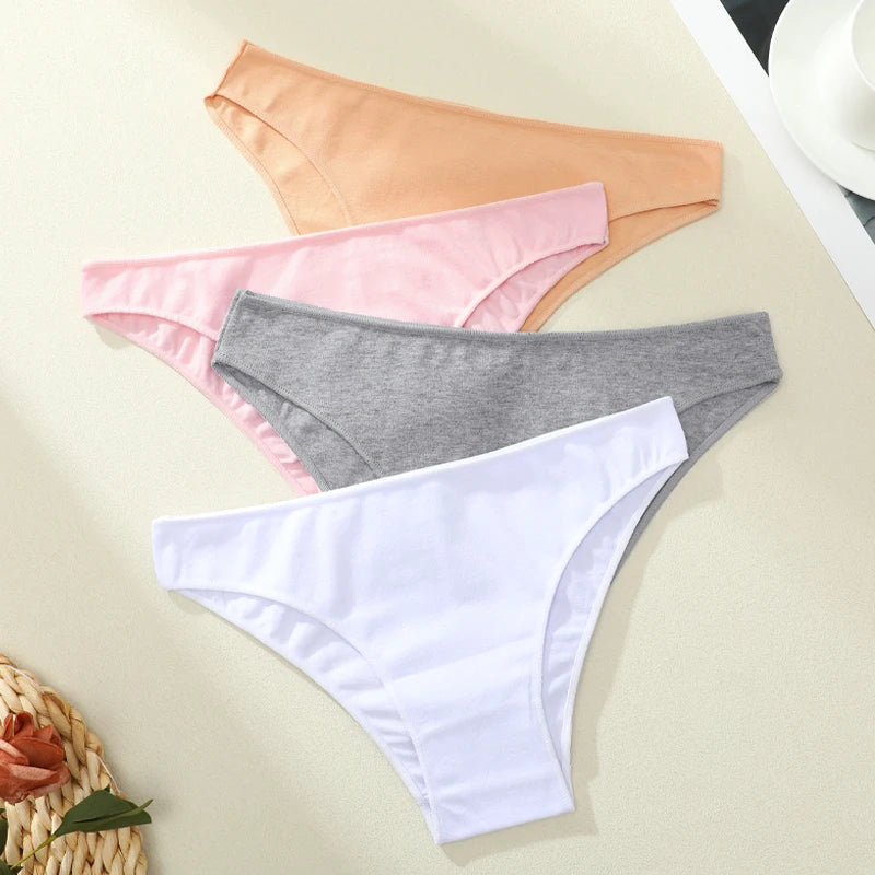 4PCS Women's Cotton Seamless Low Waist Panties Soft Breathable Comfortable Underwear Lingerie