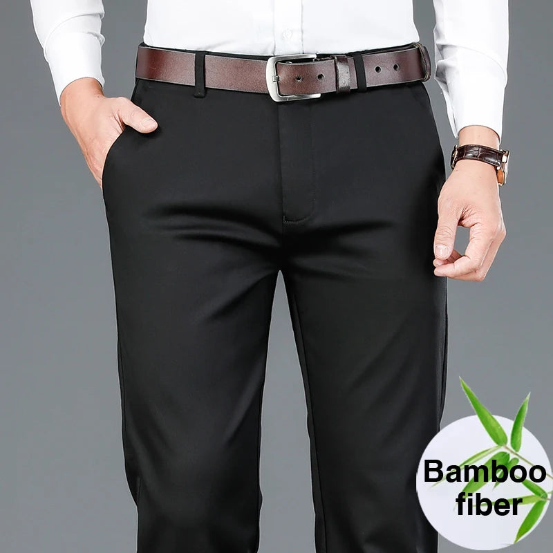 2025 Spring New Men's Bamboo Fiber Casual Pants | Classic Business Fashion Khaki Stretch Cotton Trousers | Male Brand Clothes