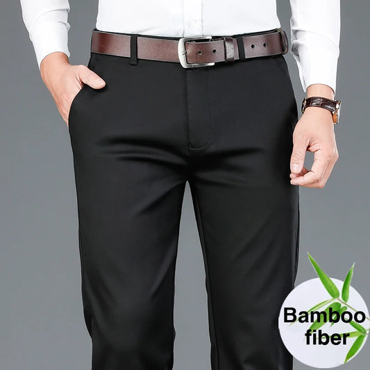 2025 Spring New Men's Bamboo Fiber Casual Pants | Classic Business Fashion Khaki Stretch Cotton Trousers | Male Brand Clothes