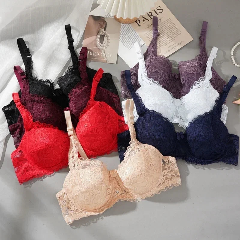 Women’s Sexy Lace Underwire Bra Thin Plus Size Gathering Steel Ring Underwear 36–42 C/D Cup