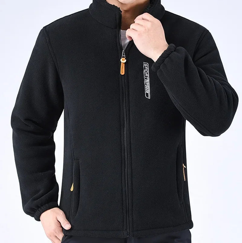 Men’s Winter Thicken Polar Fleece Jacket – Windproof Full-Zip Outdoor Coat with Pockets