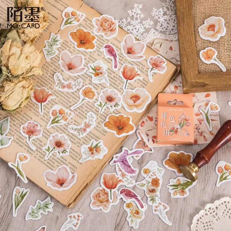 ٤٦ قطعة من ملصقات سلسلة الغابة الخضراء - يوميات جمالية، مخطط وملصقات سكرابوكينغ زخرفية