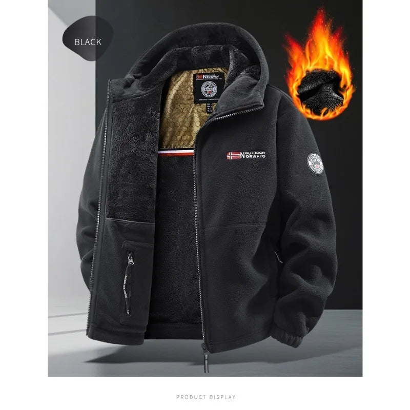 Men’s Autumn Winter Graphenewarm Fleece Jacket – Hooded Outdoor Hiking Sports Coat