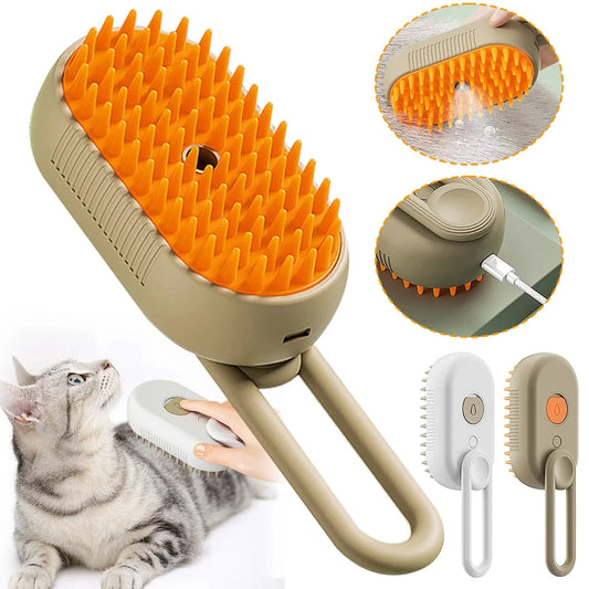 3-in-1 Steam Cat Grooming Brush – Pet Hair Remover, Steamy Spray Comb & Massage Tool