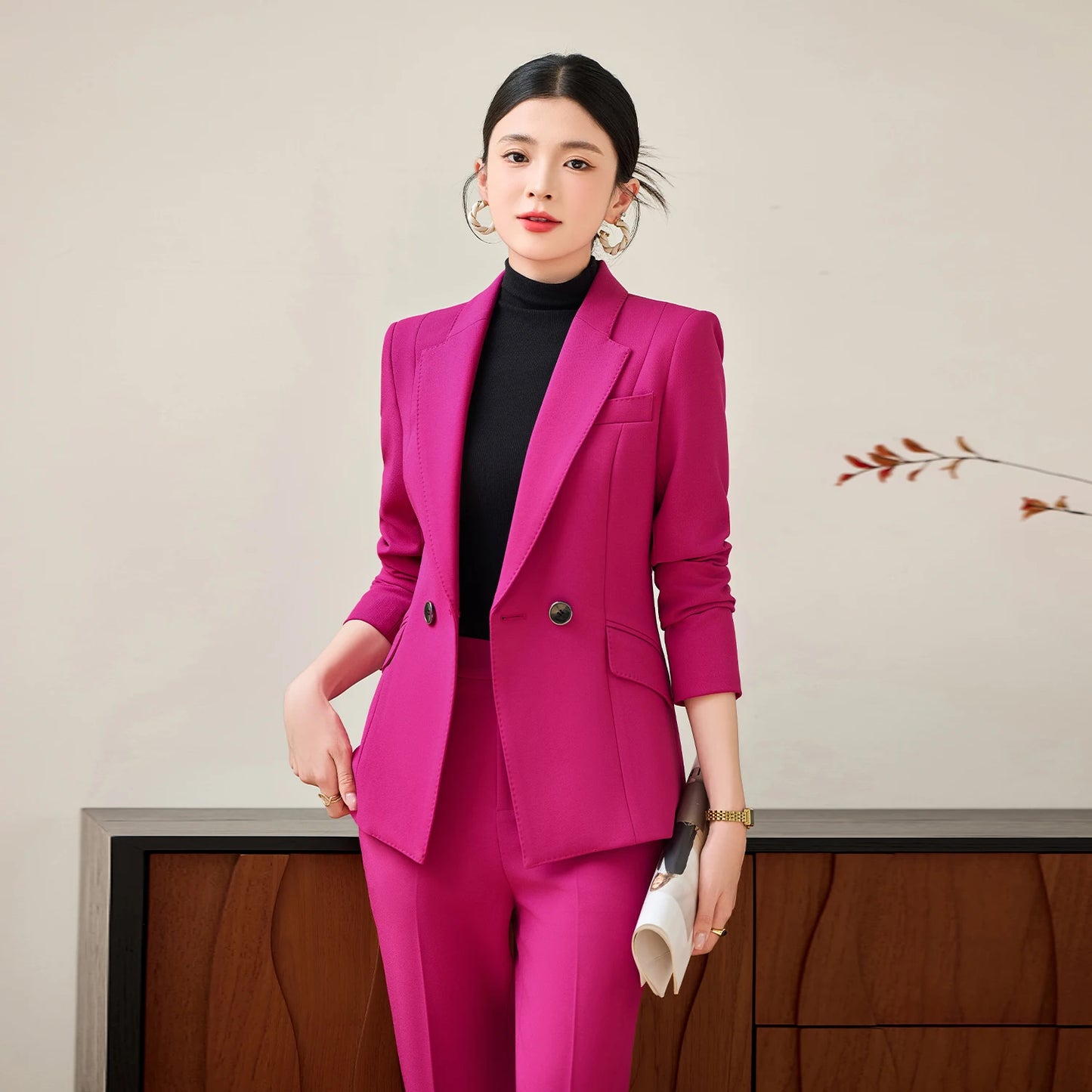 NAVIU Damen-Blazer- und Hosen-Set in Slim Fit – Elegantes Business-Set für Herbst und Winter