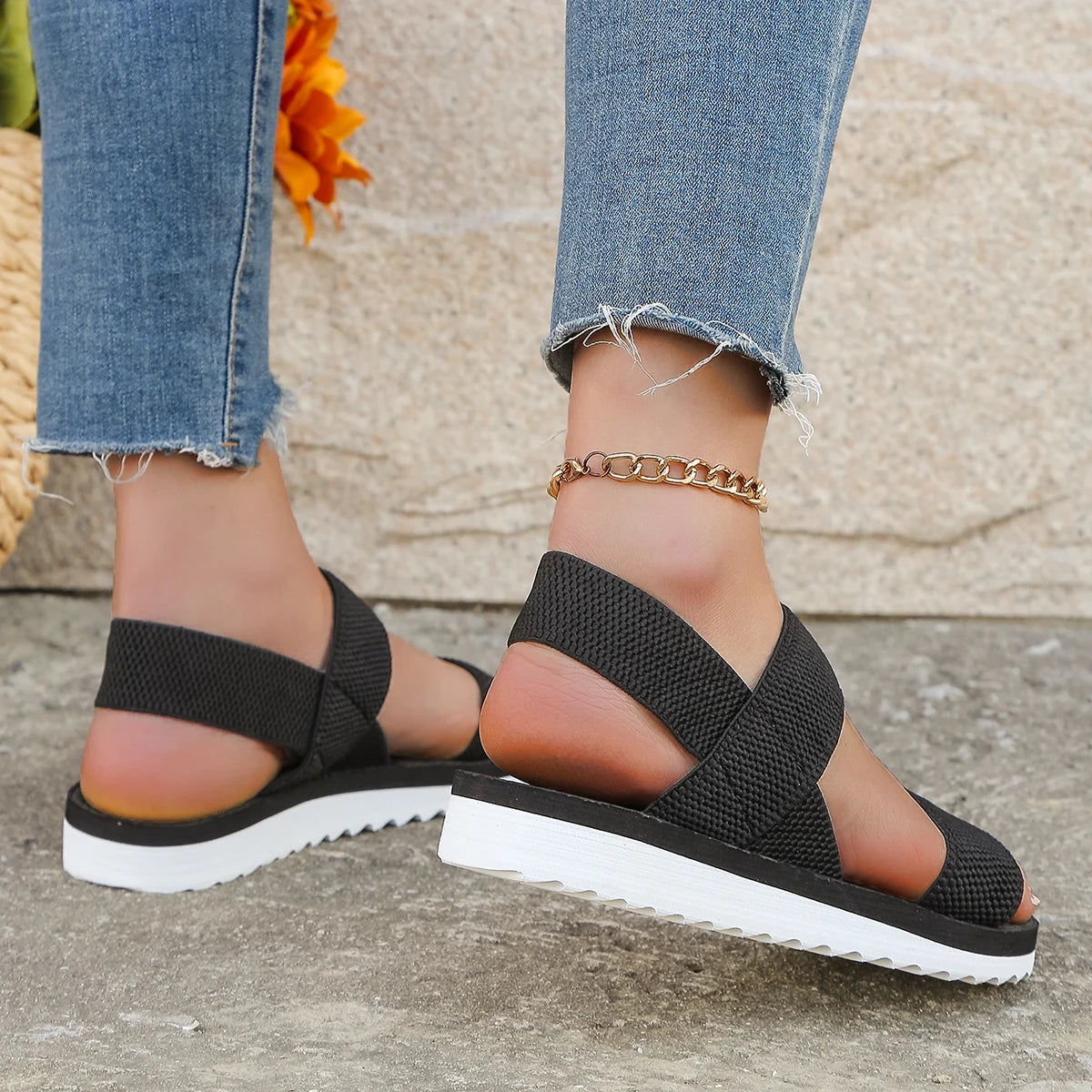 Women’s Fashion Flat Sandals – Anti-Slip Comfortable Black Shoelace Summer Shoes