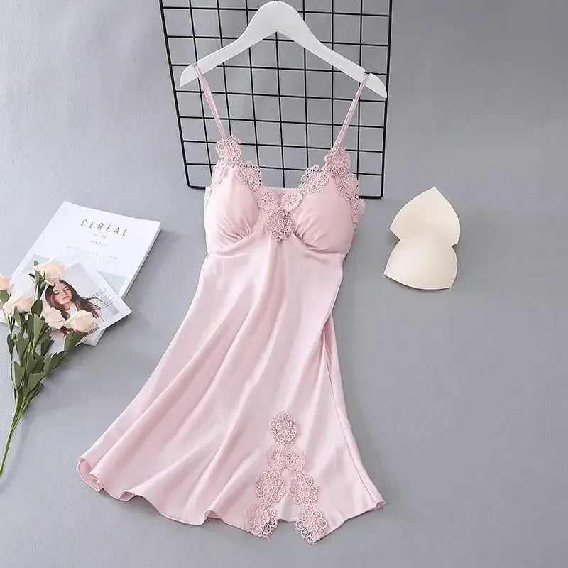 Women's Summer Satin Nightgown | Lace Sleeveless Chemise Sleepwear Dress | Comfortable Loungewear Nightdress