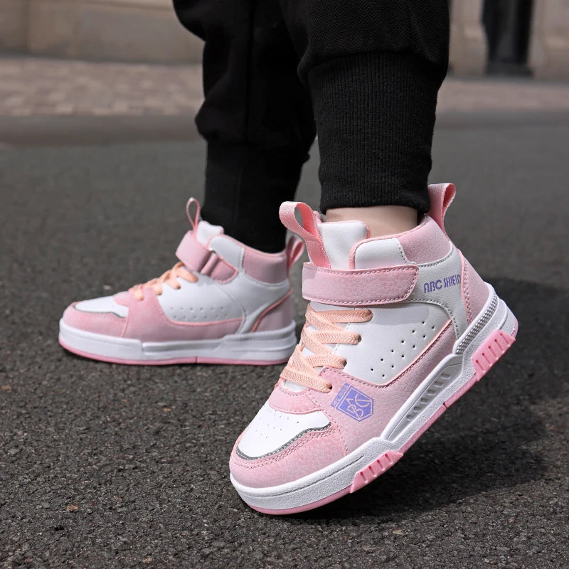 Kids High Top Sneakers | Waterproof Leather Non-Slip Sport Shoes for Boys & Girls