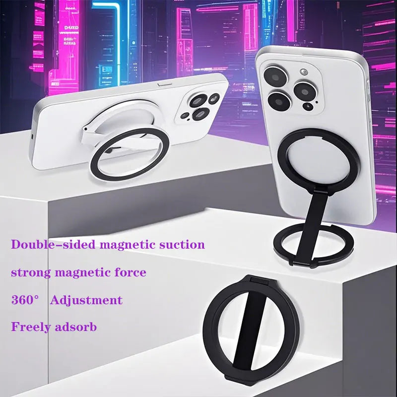 Strong Magnetic Phone Holder for MagSafe – Double-Sided Folding Ring Stand, Portable Magnet Bracket for iPhone 14/15 and Xiaomi