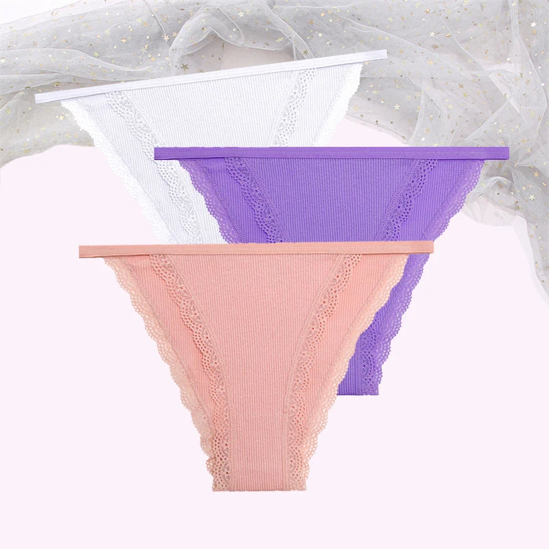 FINETOO Women's Cotton Lace Panties 3PCS Set S-XL Comfortable Soft Underwear Intimates