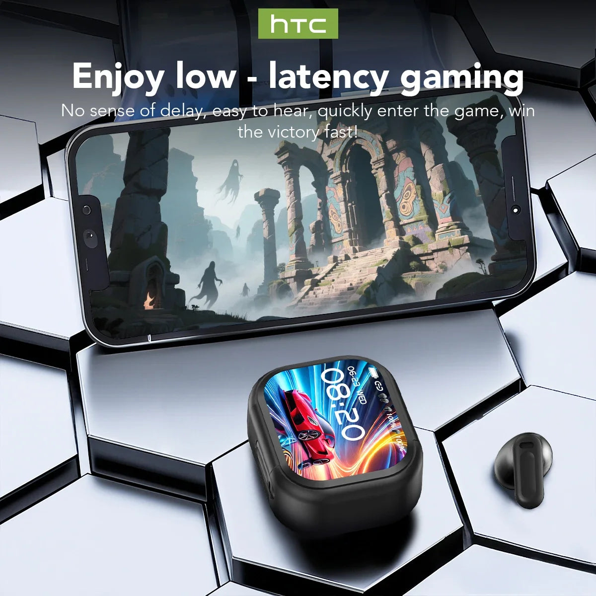 سماعات أذن HTC NE20 بلوتوث 6.0 - سماعات أذن لاسلكية مزودة بمترجم AI بشاشة لمس LCD، ستيريو عالي الدقة، سماعات رأس رياضية ببطارية طويلة