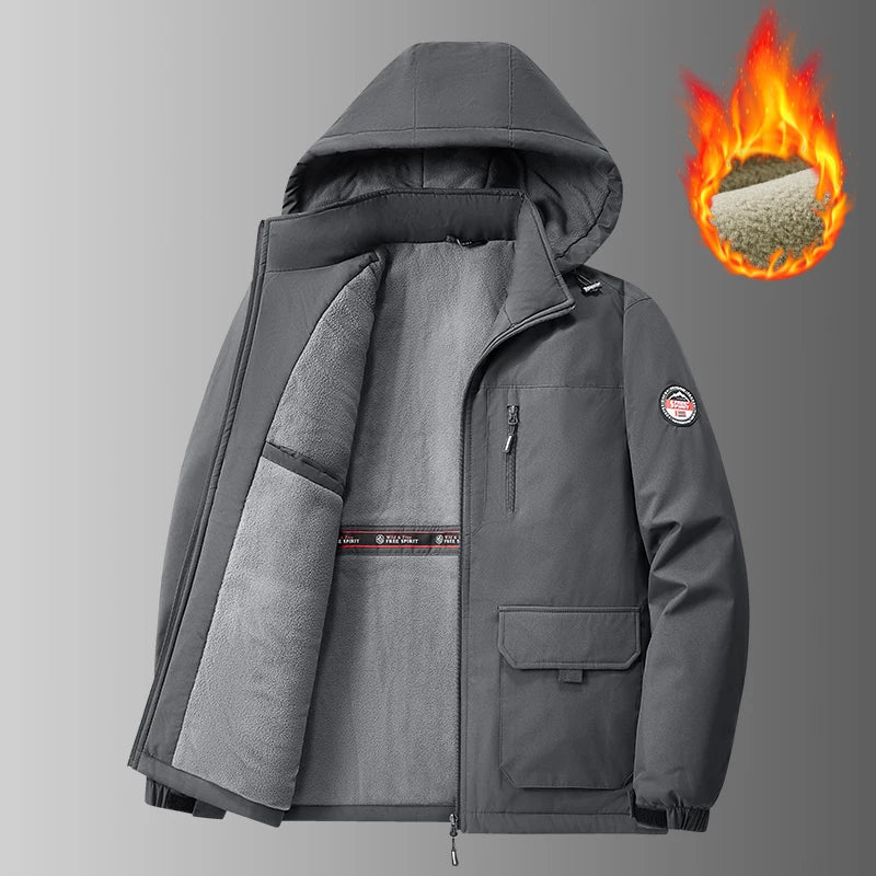 Men’s Big & Tall 8XL Outdoor Jacket – Fleece-Lined Thick Warm Hooded Windbreaker for Winter Hiking