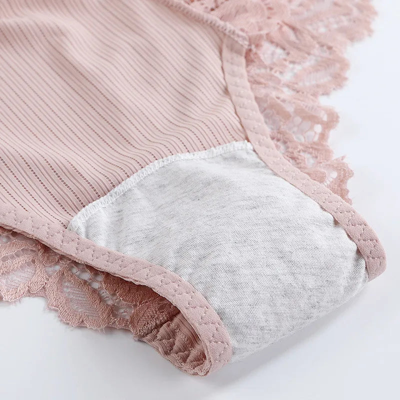 3Pcs Cotton Lace Panties for Women - Sexy Floral Briefs Underwear Lingerie Plus Size