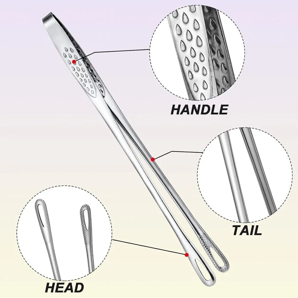 Stainless Steel Korean BBQ Food Clips – Extended Kitchen Tongs for Meat & Vegetables