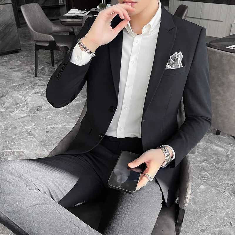 2025 Men's Slim Fit 3-Piece Business Suit – High-End Korean Style Groom & Wedding Outfit M-4XL